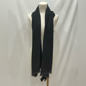 H&M Charcoal Viscose Fringe Scarf — Soft Lightweight Herringbone Wrap Unisex